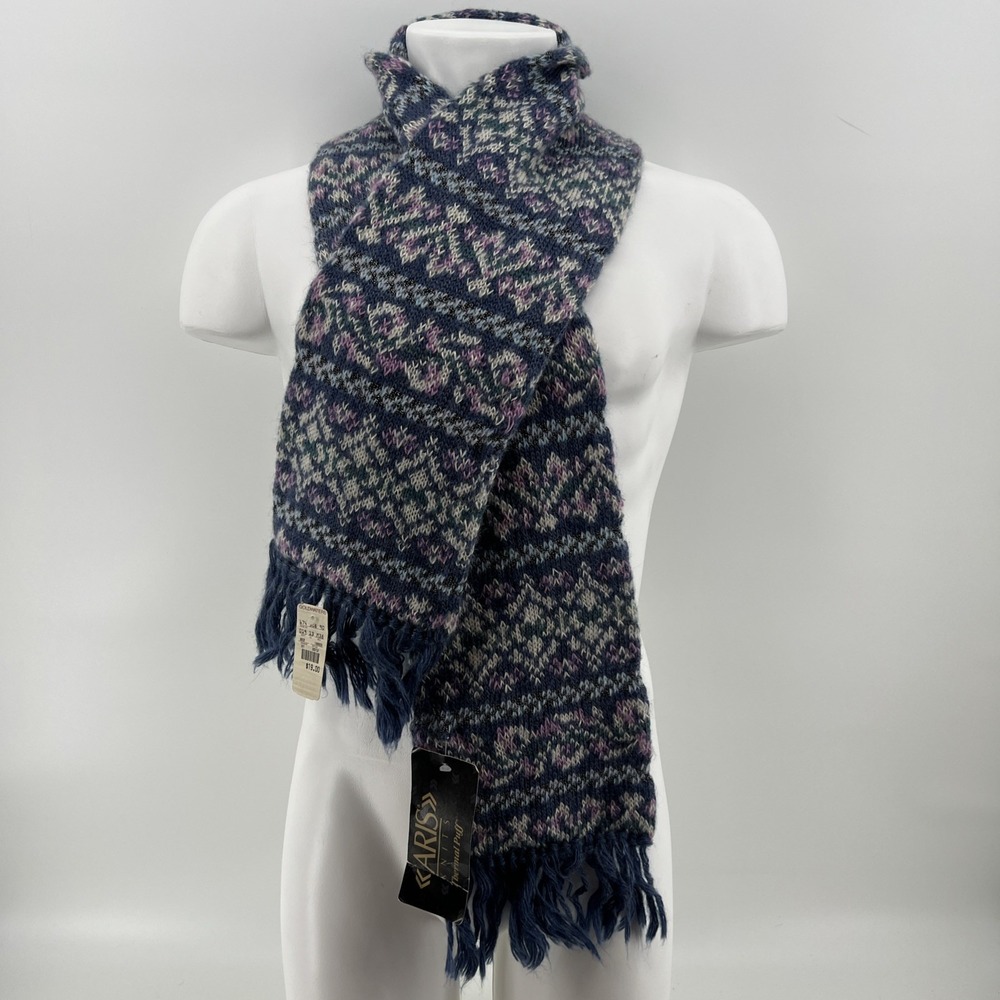 ARIS Scarf Nordic Scarf Purple Fringe Thermal Puff 80s USA NWT New W Tags 62"
